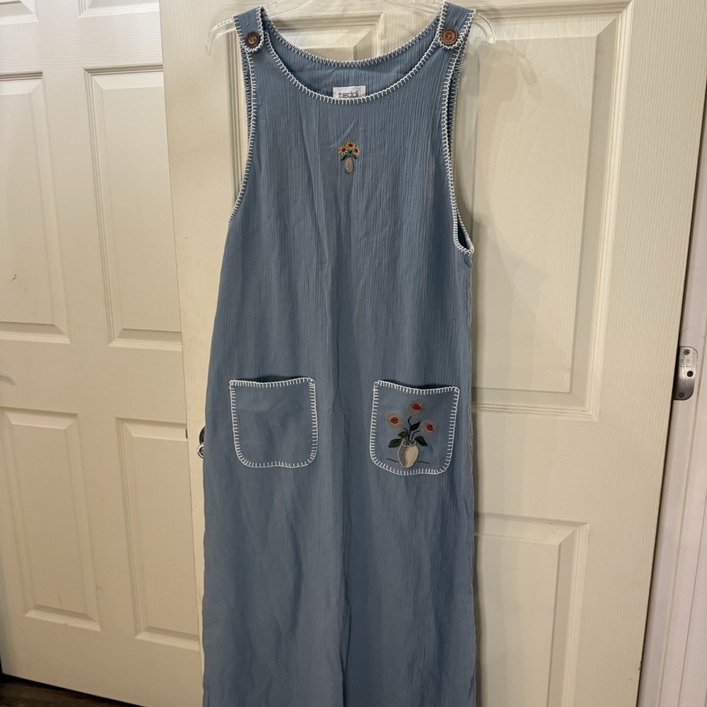 Teddi Vintage Cotton Gauze Dress Jumper‎ Overall Cottagecore Minimalist L